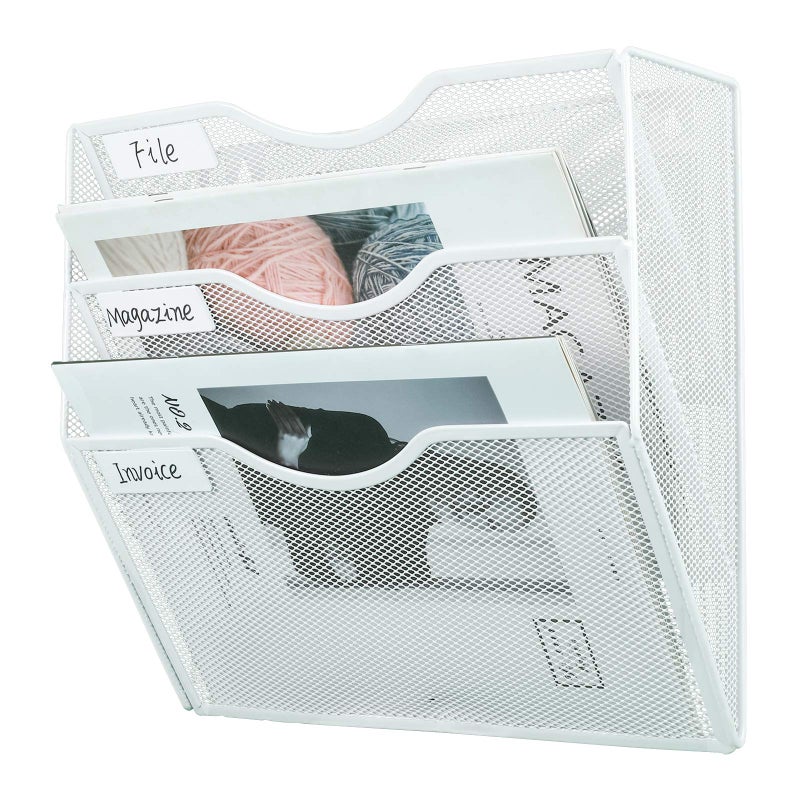 PAG Hanging Wall File Holder Mail Organizer Wall Mount Document Letter Rack, 3-Tier, White - Image 2